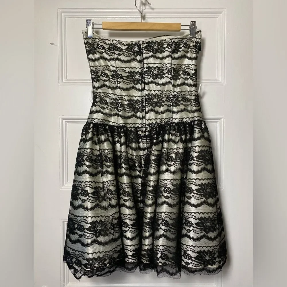 GUNNE SAX Jessica McClintock Strapless Floral Lace Overlay Prom Dress Sz 9 - Picture 7 of 13